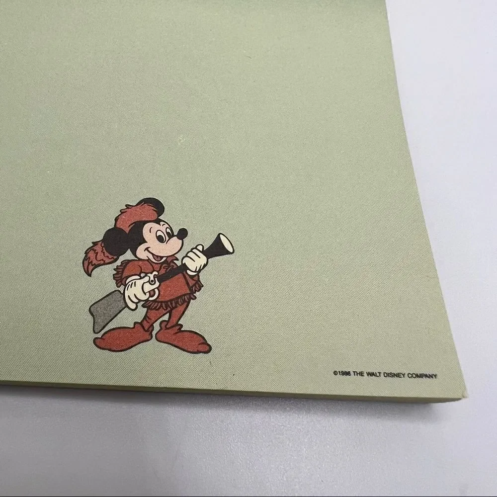 Vintage 1986 Disney Mickey Mouse Davy Crockett Notepad & Flower Market Postcard